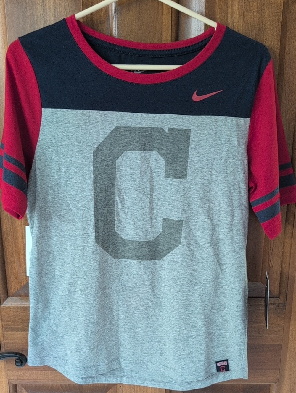 Nike Cleveland Guardians Gray, Navy & Red Short Sleeve Tee